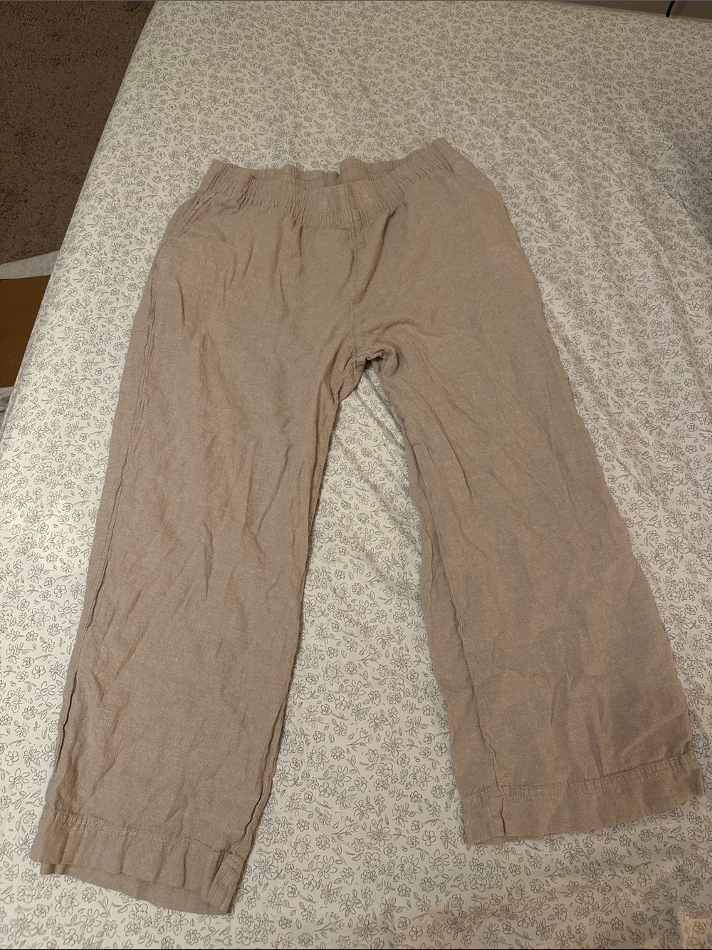 Women’s Neutral Tan Elastic-Waist Pants